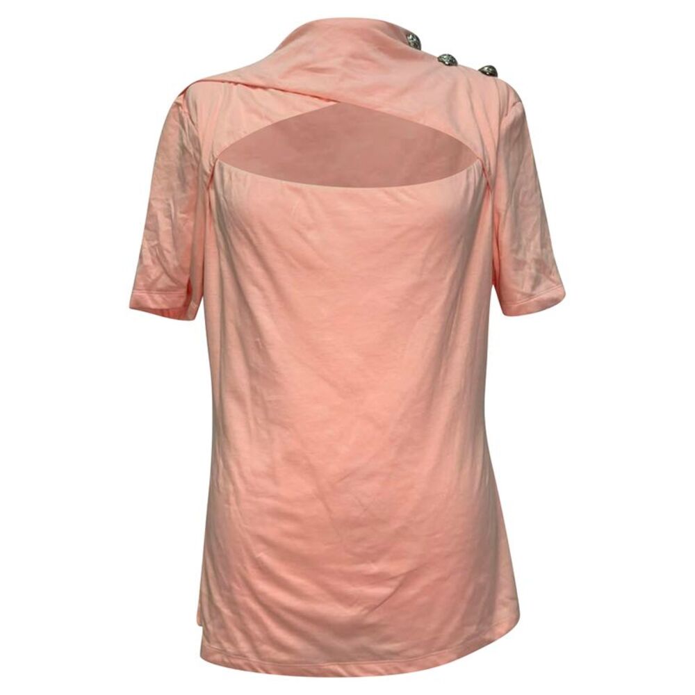 Balmain Button-Embellished Cutout T-Shirt in Peach Cotton